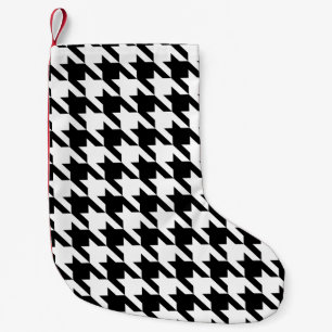 black white houndstooth small christmas stocking