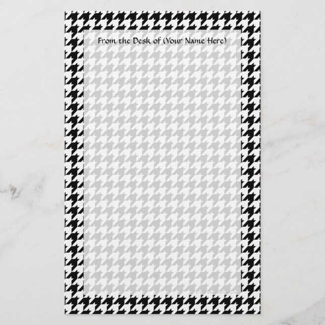Black/White Houndstooth Stylish Fashion Designer Stationery (Front)
