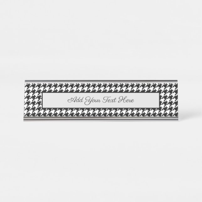 Black White Houndstooth Tissue Abstract Figures Desk Name Plate (Front)
