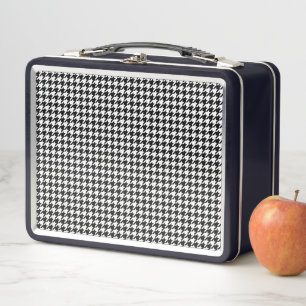 Black White Houndstooth Tissue Abstract Figures Metal Lunch Box
