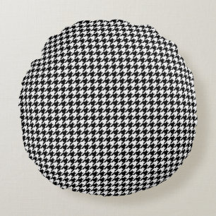 Black White Houndstooth Tissue Abstract Figures Round Cushion