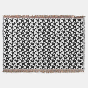 Black White Houndstooth with dogs Throw Blanket