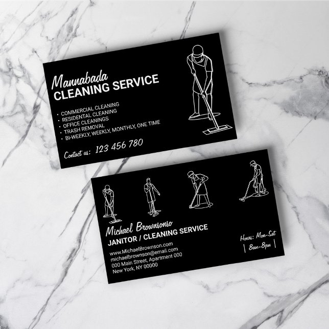 Black White House Cleaning Men Janitorial Business Card (Black White House Cleaning Men Janitorial Business Card)