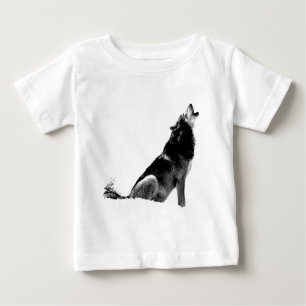 Black White Howling Wolf Baby T-Shirt