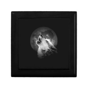 Black & White Howling Wolf & Moon Gift Box