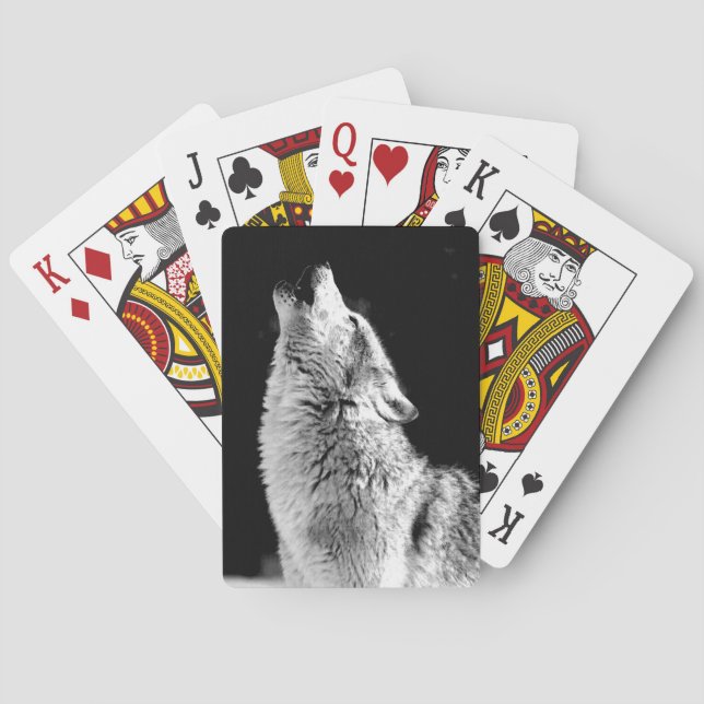 Black & White Howling Wolf Playing Cards (Back)