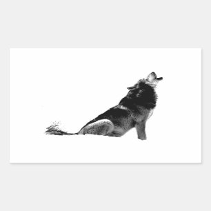 Black White Howling Wolf Rectangular Sticker