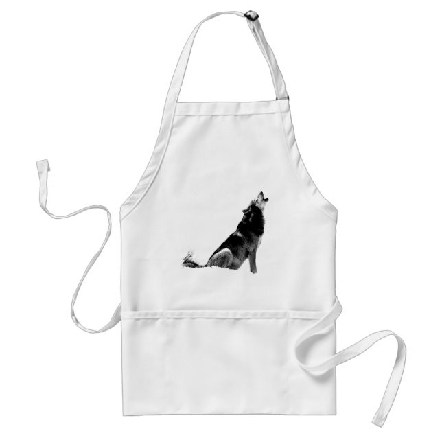 Black White Howling Wolf Standard Apron (Front)
