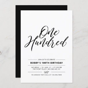 Black & White Hundred Minimal 100th Birthday Party Invitation