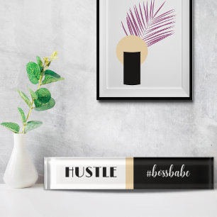 Black White Hustle Boss Babe Nameplate