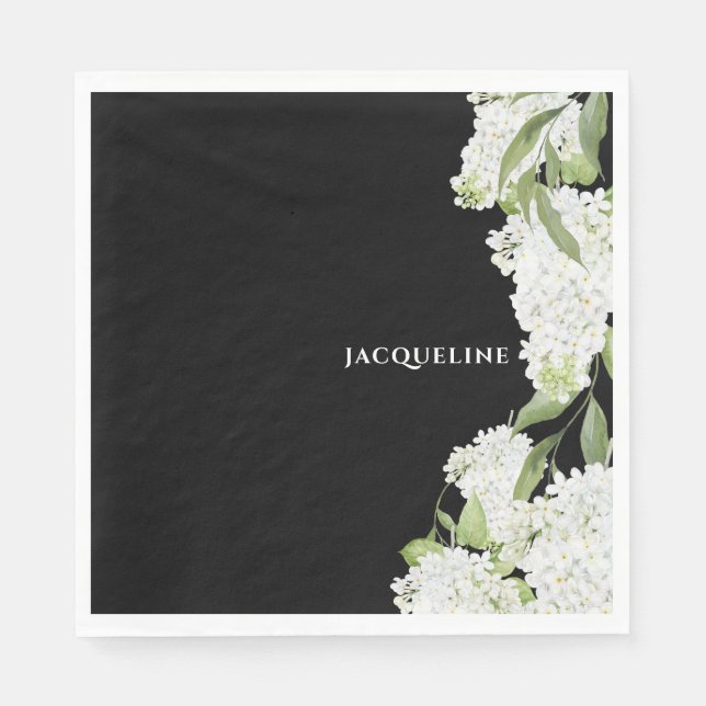 Black White Hydrangeas Bridal Shower II Napkin (Front)
