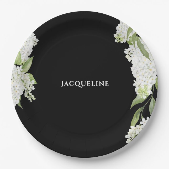 Black White Hydrangeas Bridal Shower  Paper Plate (Front)