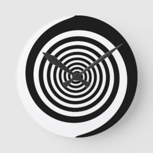 Black & White Hypnotic Spiral Round Clock