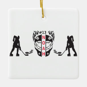 Black & White Ice Hockey Goal Keeper Ceramic Ornament