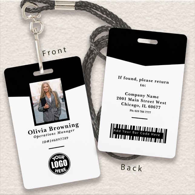 Black & White ID Photo Logo & Barcode Professional ID Badge (Creator Uploaded)