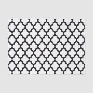 Black & White Ikat Quatrefoil Geometric Pattern Tissue Paper
