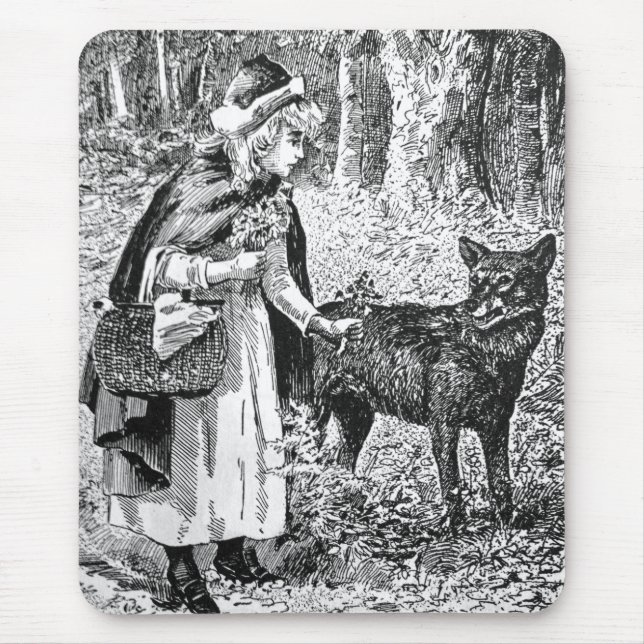 Black White Illustration Red Riding Hood Wolf Mouse Pad (Front)