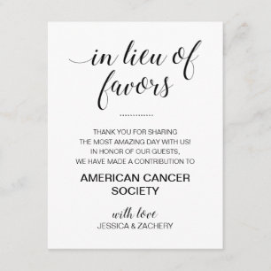 Black White In Lieu Of Wedding Favours Charity Enclosure Card