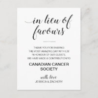 Black White In Lieu Of Wedding Favours Charity