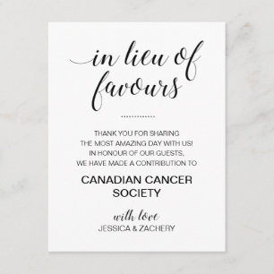 Black White In Lieu Of Wedding Favours Charity Enclosure Card