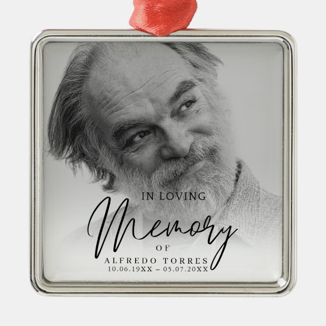 Black & White In Loving Memory Funeral  Metal Ornament (Front)