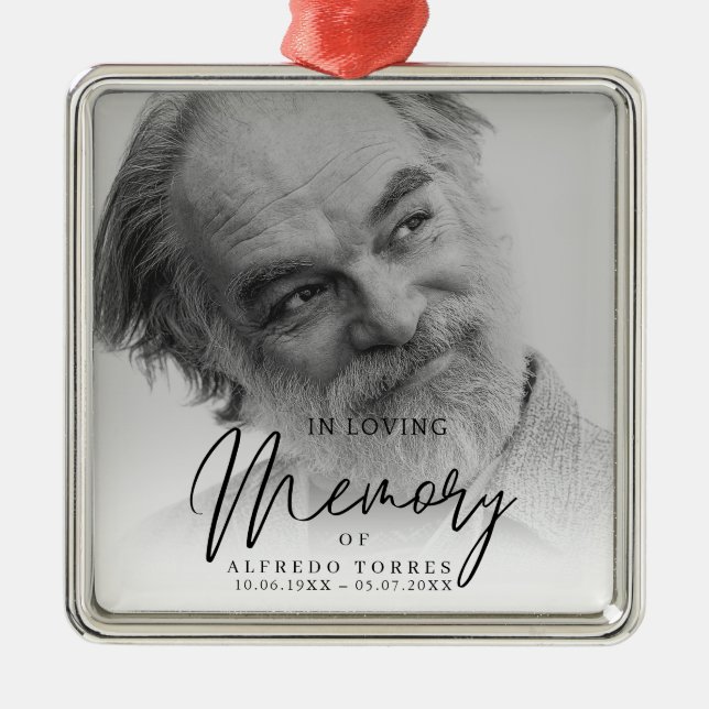 Black & White In Loving Memory Funeral  Metal Ornament (Front)