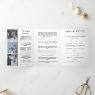 Black White In Loving Memory Photo Funeral Tri-Fold Programme