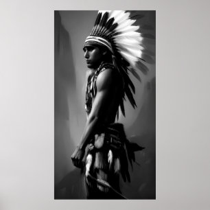 Black White Indian man Monochrome Poster