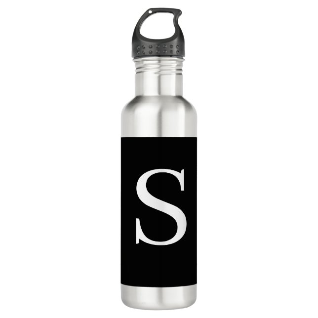 Black & White Initial Letter Monogrammed Plain 710 Ml Water Bottle (Front)