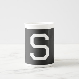 Black & White Initial Letter Monogrammed Plain Bone China Mug