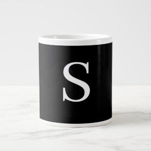 Black & White Initial Letter Monogrammed Plain Large Coffee Mug