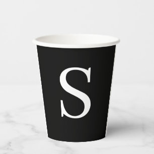 Black & White Initial Letter Monogrammed Plain Paper Cups