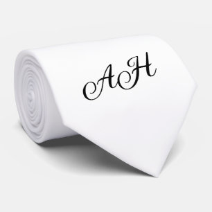 Black White Initials Groomsmen Monogram Tie