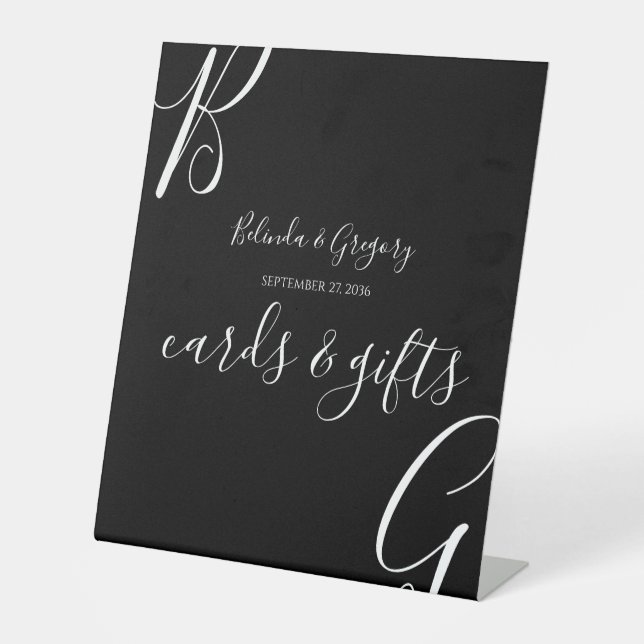 Black & White Initials Wedding Cards & Gifts Pedestal Sign (Front)