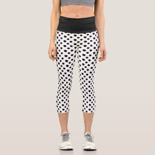 Black & White Ink Dots Pattern Capri Leggings