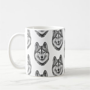 Black & White Ink & Watercolor Siberian Husky Coffee Mug