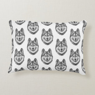 Black & White Ink & Watercolor Siberian Husky Decorative Cushion