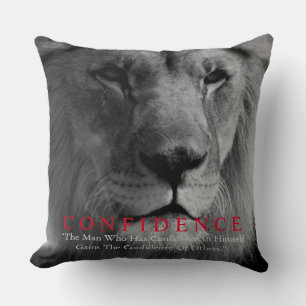Black White Inspirational Confidence Lion Cushion