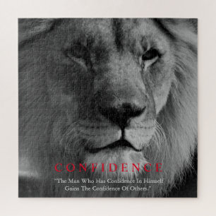 Black White Inspirational Confidence Lion Jigsaw Puzzle
