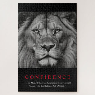 Black White Inspirational Confidence Lion Jigsaw Puzzle