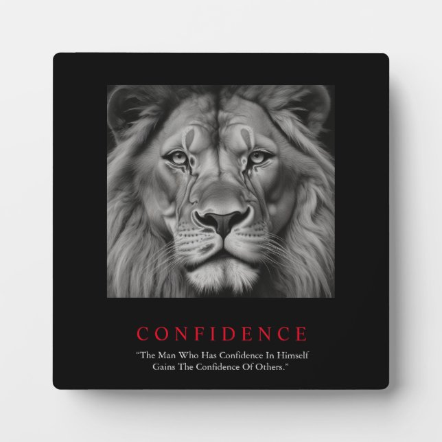 Black White Inspirational Confidence Lion Plaque (Front)
