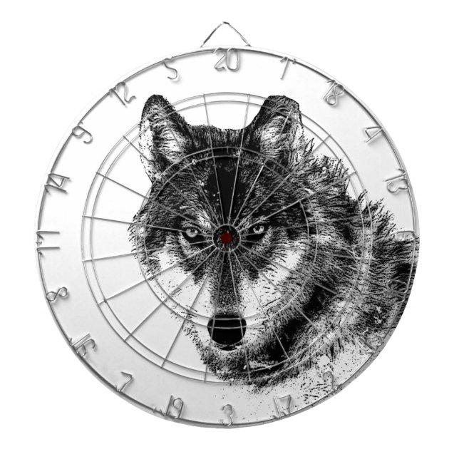 Black White Inspirational Wolf Eyes Dartboard (Front)