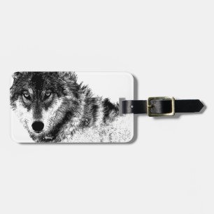 Black White Inspirational Wolf Eyes Luggage Tag