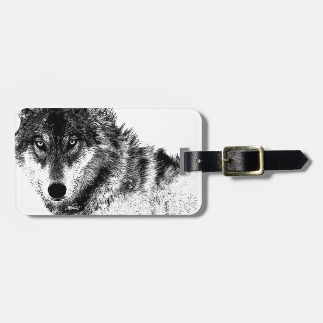 Black White Inspirational Wolf Eyes Luggage Tag (Front Horizontal)