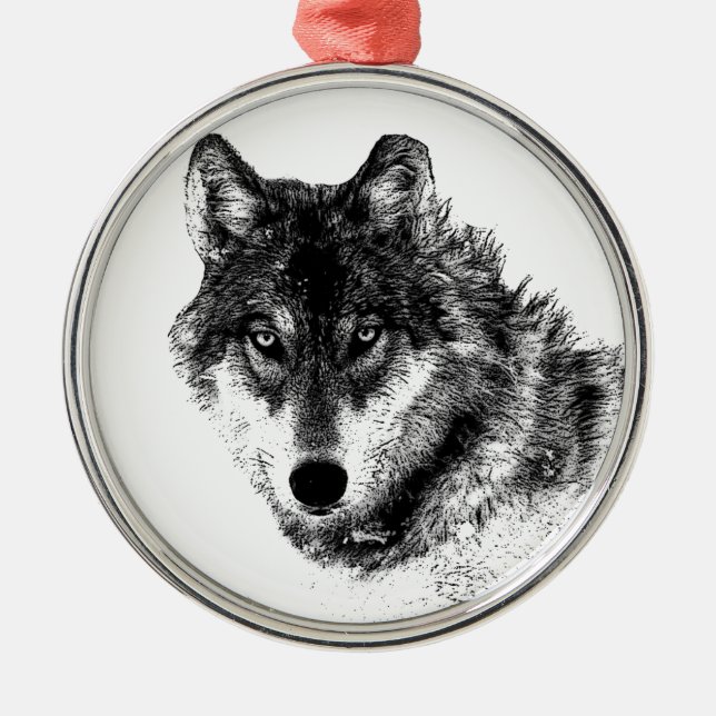 Black White Inspirational Wolf Eyes Metal Tree Decoration (Front)