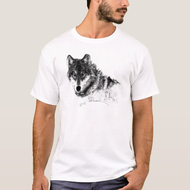 Black White Inspirational Wolf Eyes T-Shirt (Front)