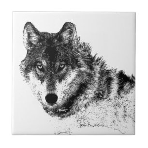 Black White Inspirational Wolf Eyes Tile