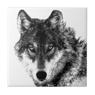 Black White Inspirational Wolf Eyes - Wild Animals Ceramic Tile