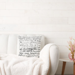 Black White Inspirational Words Cushion