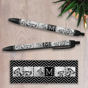 Black White Instagram 5 Photo Collage Monogram Black Ink Pen